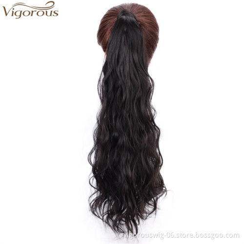 Vigorous 24 Inch Long Ponytail Extensions Synthetic Wrap Around Ponytail Wavy Ponytail Hairpiece for Women (2#,Natural Black)